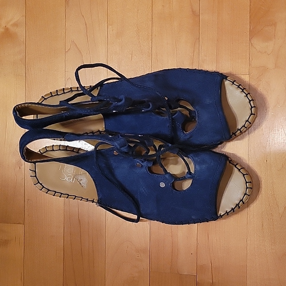 Franco Sarto Nataly Blue Suede Laceup Espadrilles